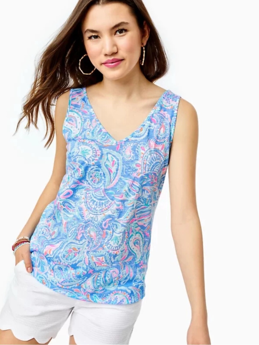 NWT Lilly Pulitzer Blue Sleeveless Gigi Top Fish Kiss Sz XS